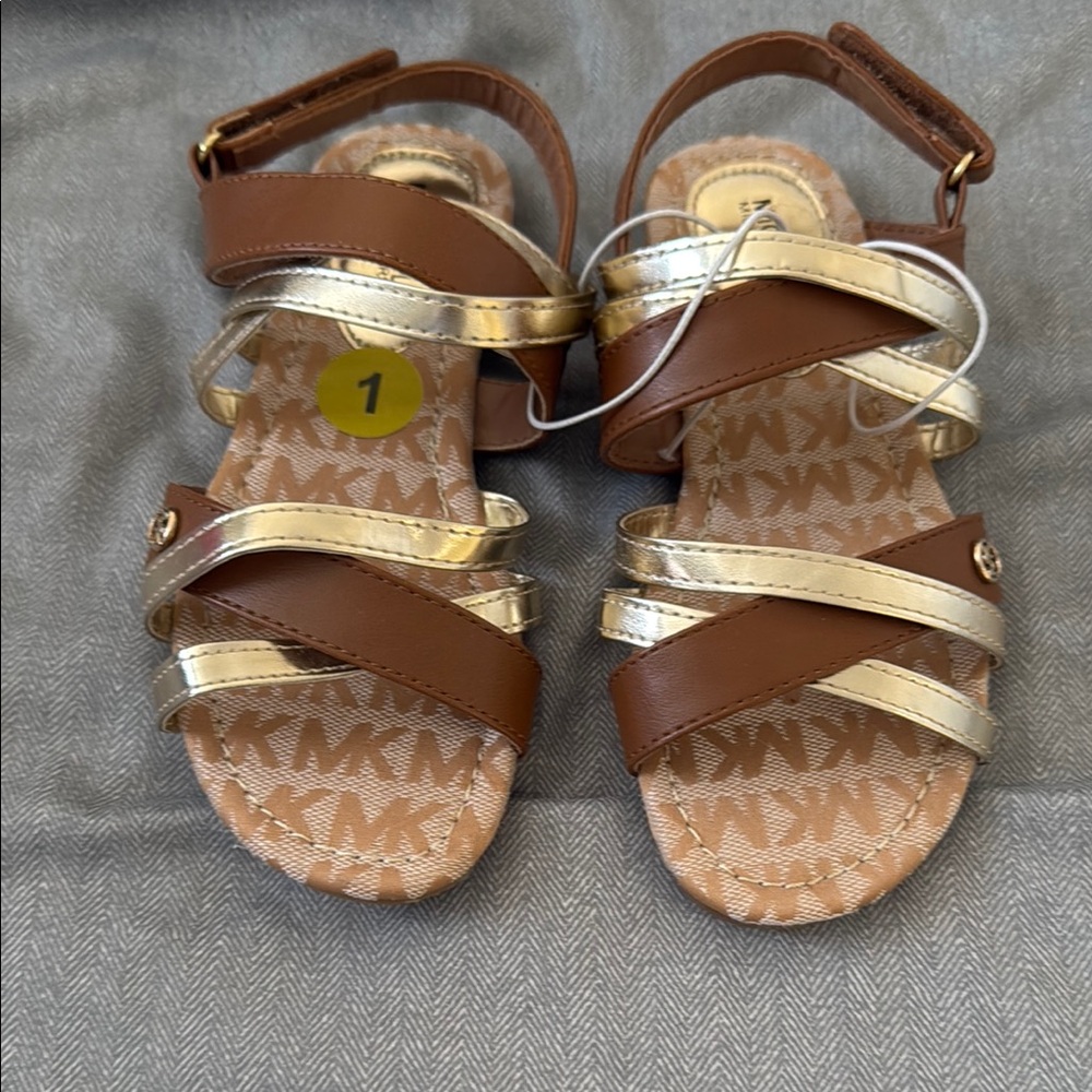 MICHAEL Michael Kors Brown and Gold Flat Sandals